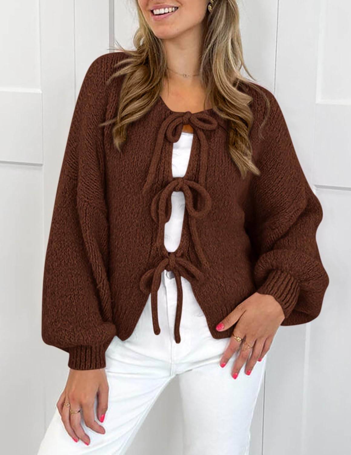 Thumbnail 2 de PRETTYGARDEN Tie Front Bow Cardigan Sizing