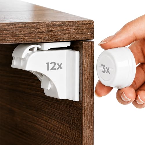 Hoffenbach Blocca Cassetti per Bambini, 12 Serrature + 3 Chiavi – Chiusura magnetica invisibile, Bianco
