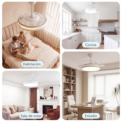 Thumbnail 9 de NIORSUN Ventilador de techo con luz 42" (106 cm) con aspas retráctiles, 3 tonalidades de luz, control por APP y mando, 6 velocidades