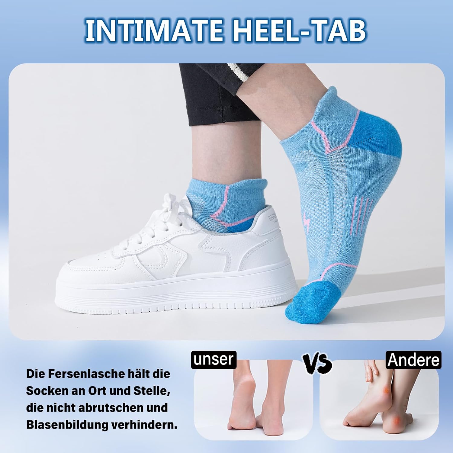 Detalle 2 de Niorasen Sneaker Socken Damen 39-42 / 35-38 – Atmungsaktiv, Anti-Blasen, Gepolstert, 6 Paar