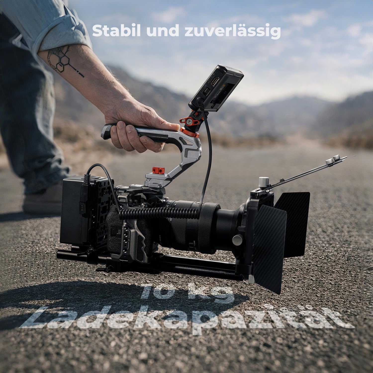 Detalle de K&F CONCEPT Top Handle für Kamerakäfige – Wechsel zwischen 3/8" ARRI Halterung und NATO-Schiene, 4 Kaltschuhhalterungen