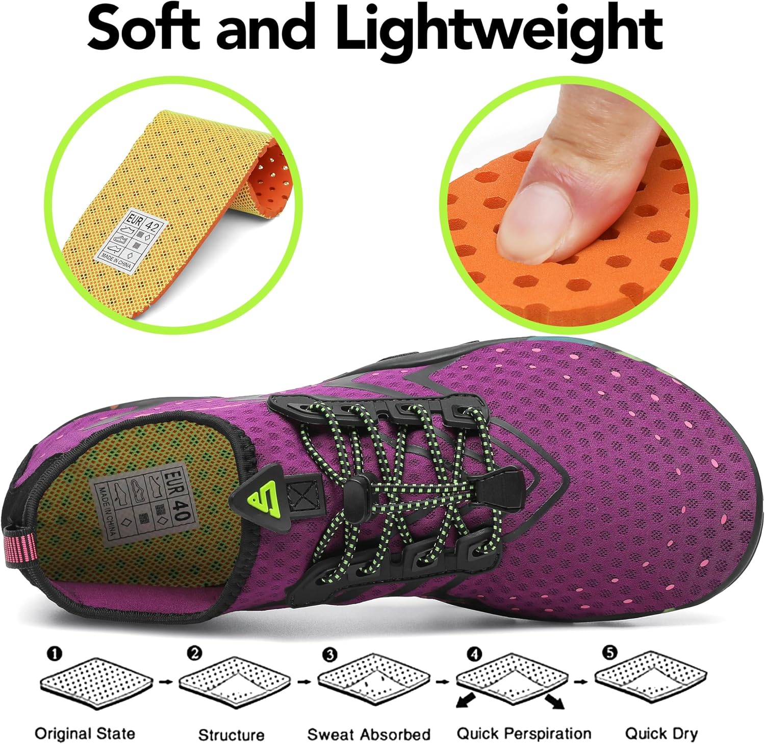 Detalle de SAGUARO Badeschuhe – Aquaschuhe für Damen, Herren und Kinder, Größe 35–48