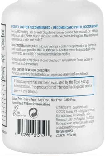 Detalle 2 de BosleyMD BP-SGF0005 Men's Hair Growth Supplements, Biotin, Zinc & Pumpkin Seed