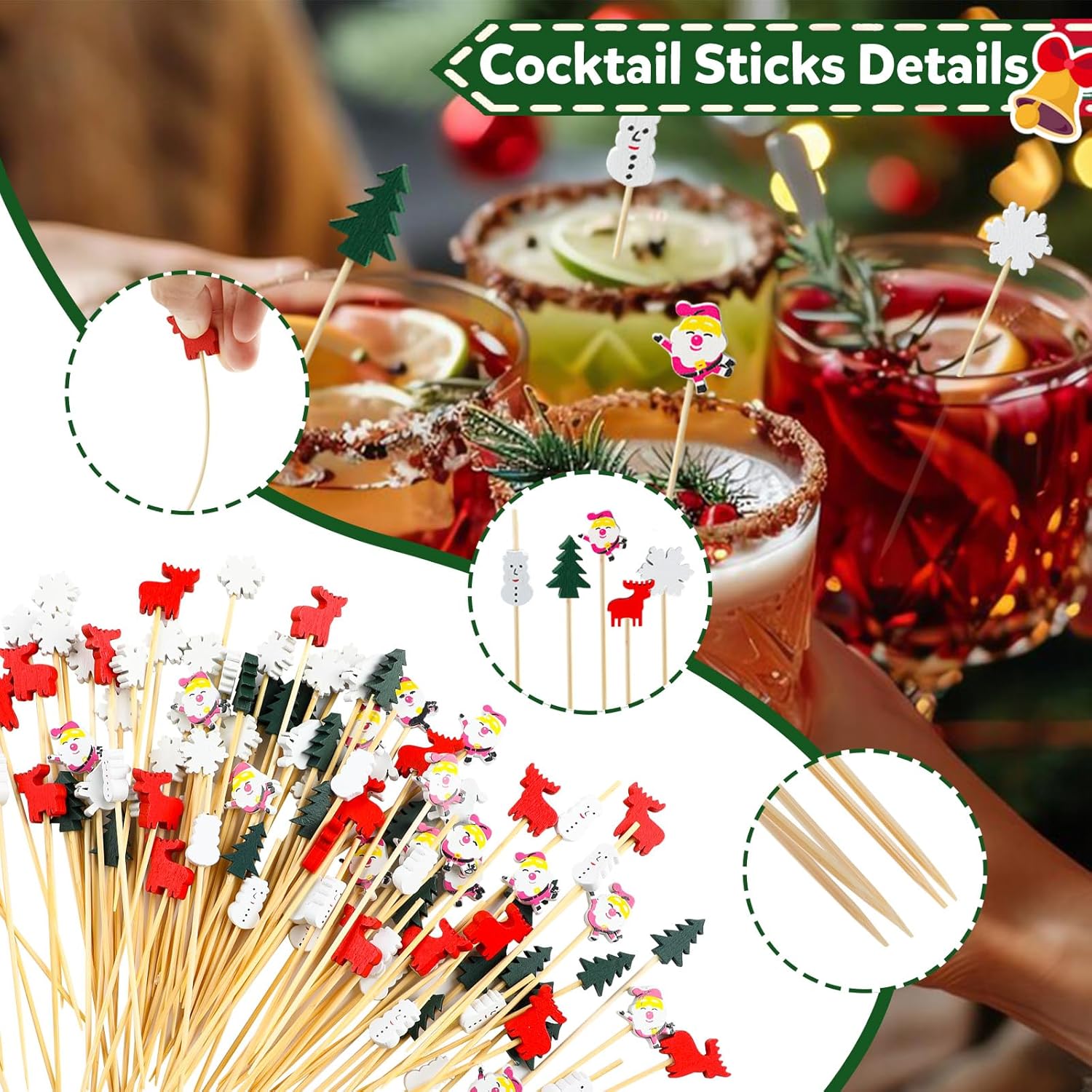 Detalle de Bekeify Noël Cocktail Sticks 200 pièces 🍷
