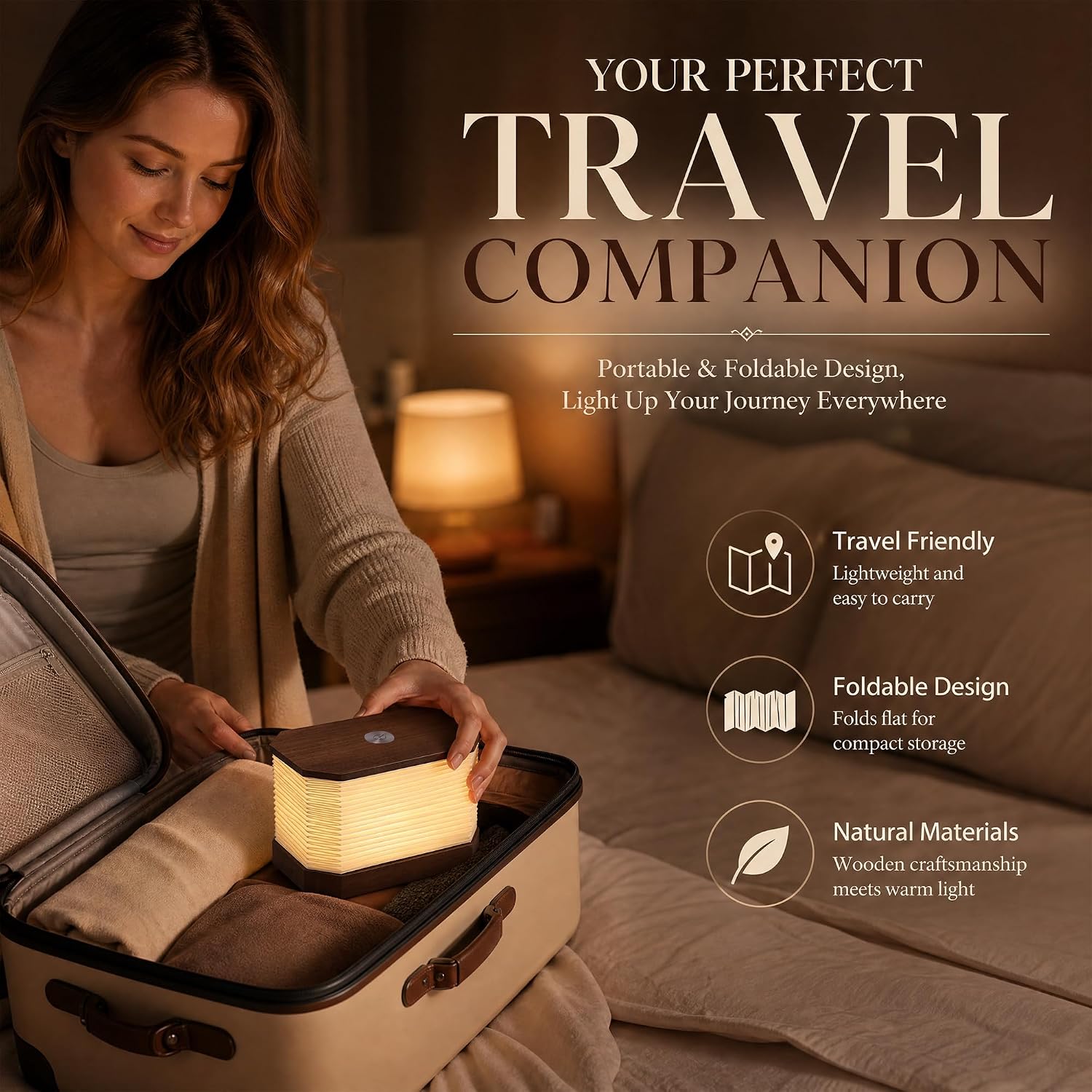 Thumbnail 6 de Ba suns OL-1-B Folding Accordion Paper Lamp, Rechargeable Touch-Dimmable LED