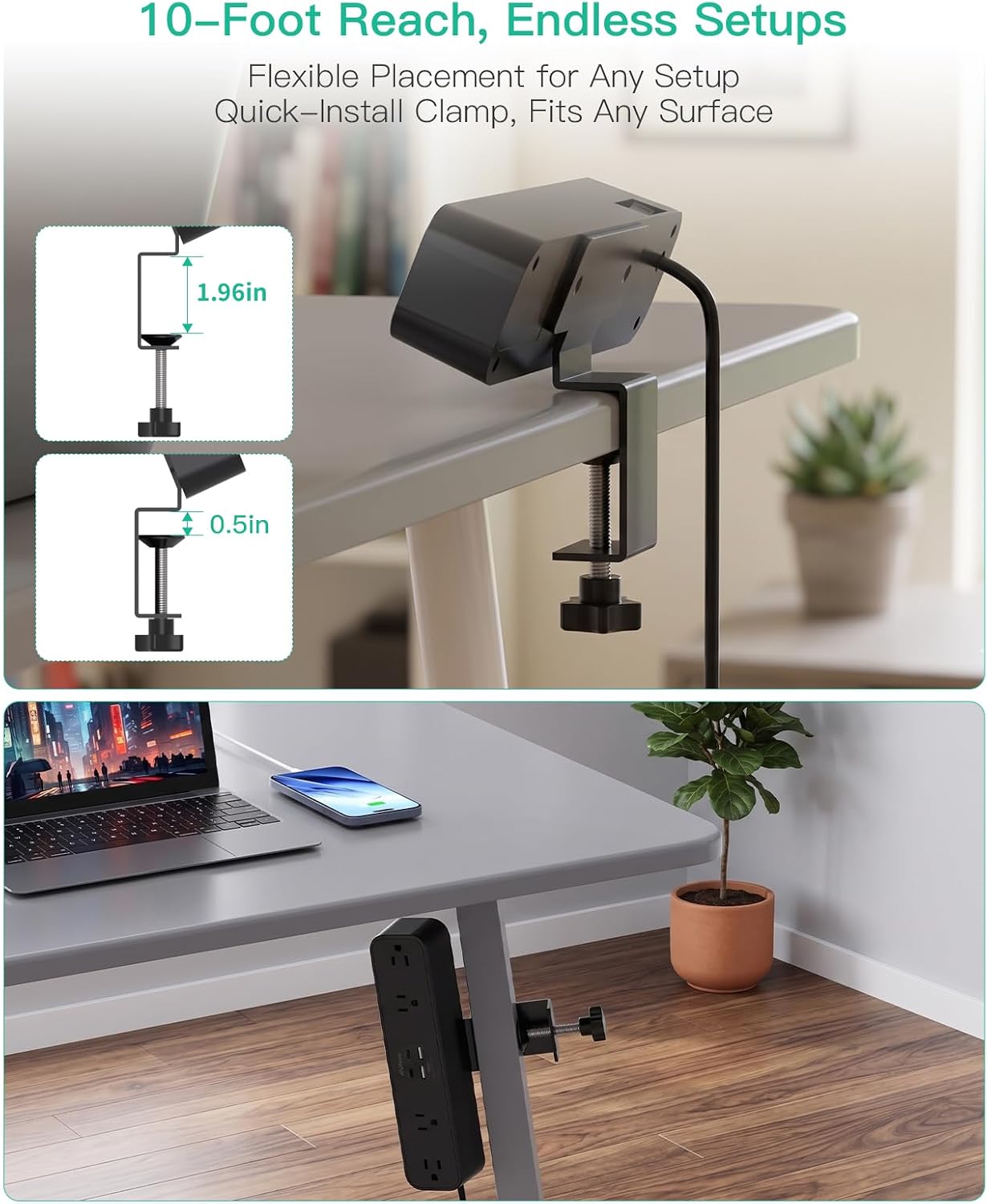 Detalle de Mifaso Desk Clamp Power Strip with 10-Foot Cord
