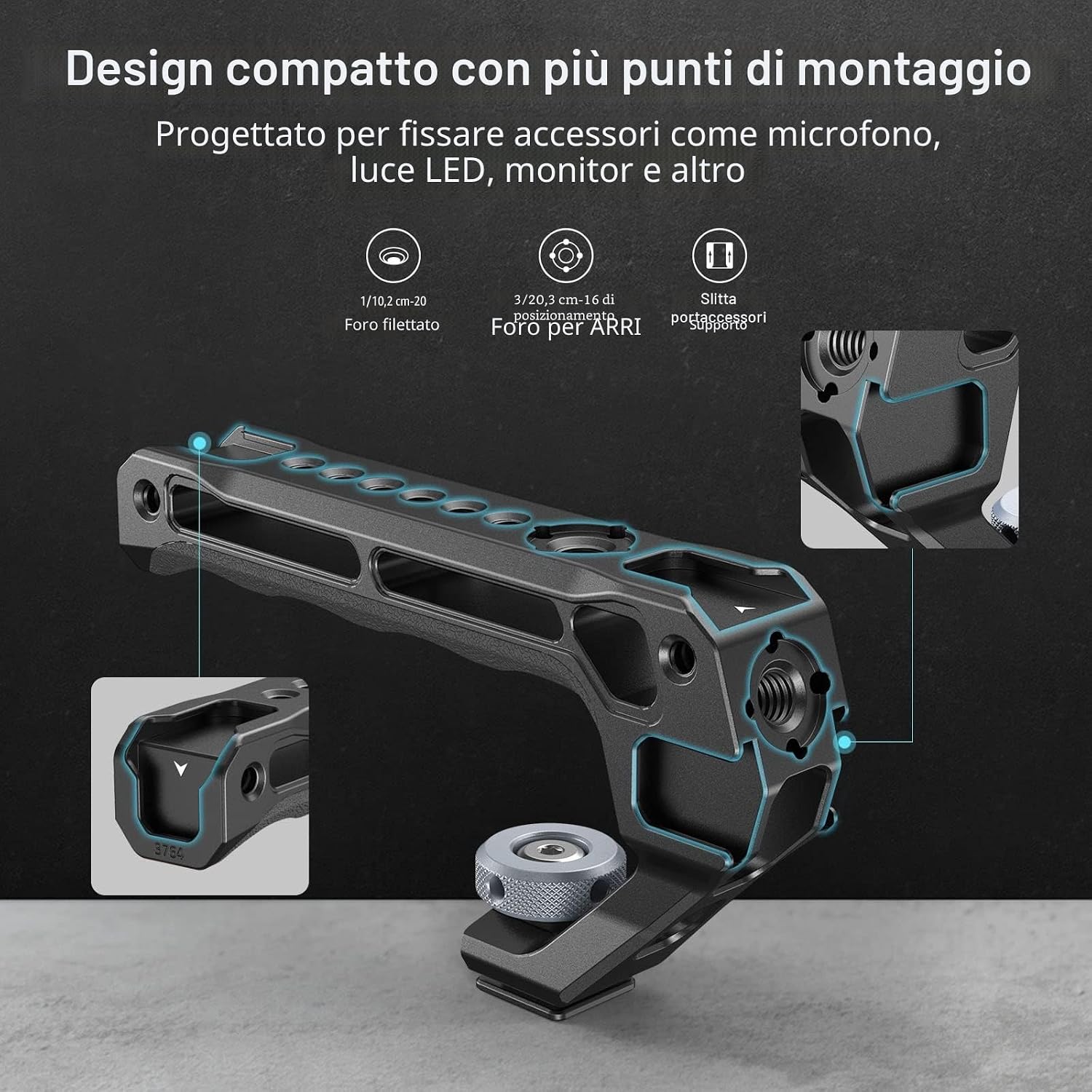 Detalle 2 de SmallRig Cold Shoe Top Handle 3764 (impugnatura leggera con cold shoe) per video rig