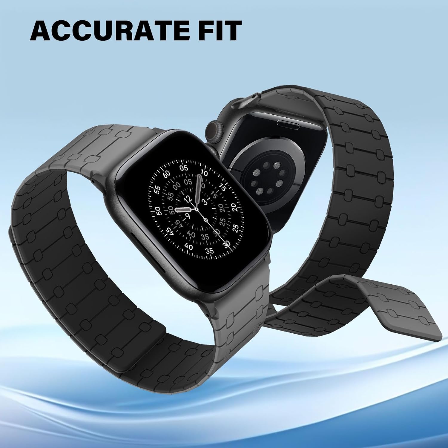 Thumbnail 3 de Sixmoat Double Sided Magnetic Straps for Apple Watch (42mm/41mm/40mm/38mm) – Black-Gray silicone band