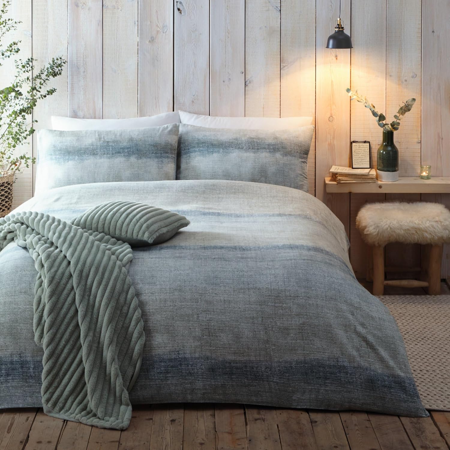 Appletree Hygge Anson Stripe – zielona pościel z bawełny szczotkowanej, Double