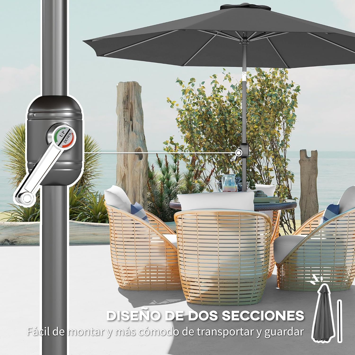 Thumbnail 4 de Outsunny Sombrilla de Jardín Ø295 cm manivela