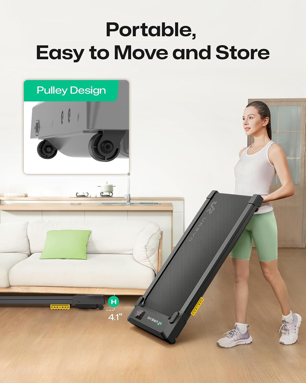 Detalle 2 de UREVO URTM025 SpaceWalk E1L Under-Desk Walking Pad, 2.5 HP, App & 5-Layer Belt