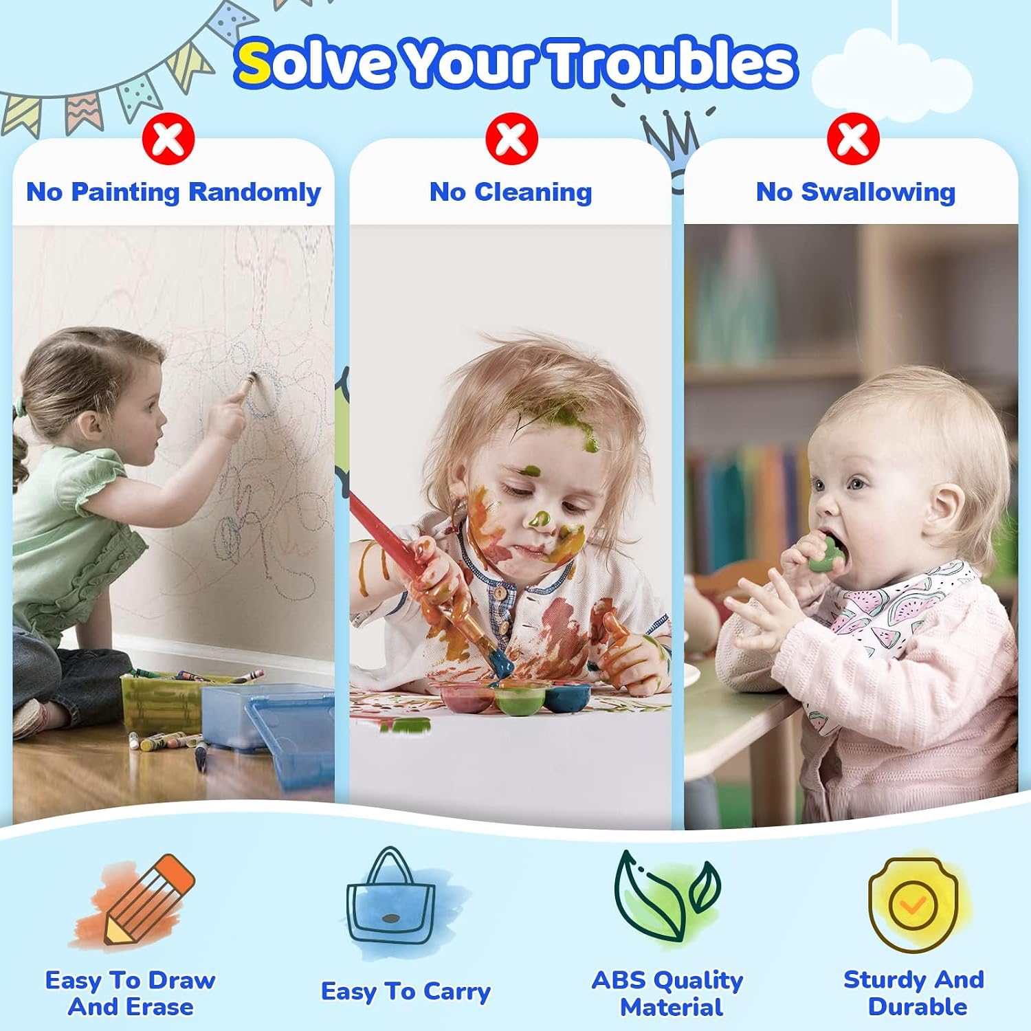 Detalle de Kikidex Magnetic Drawing Board for 1-3 Year Olds – Durable, Mess-Free Doodle Pad (Dark Blue)