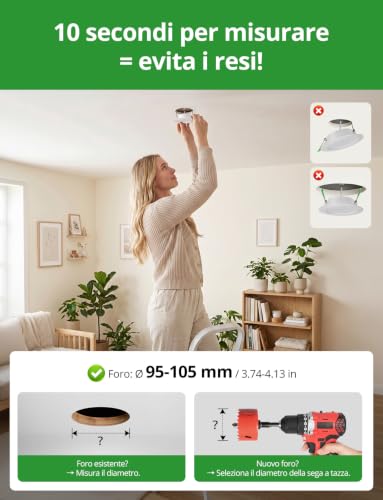 Thumbnail 3 de HOMEOW Faretti LED da Incasso per Cartongesso 95–110 mm, 7W, 700 lm, IP44