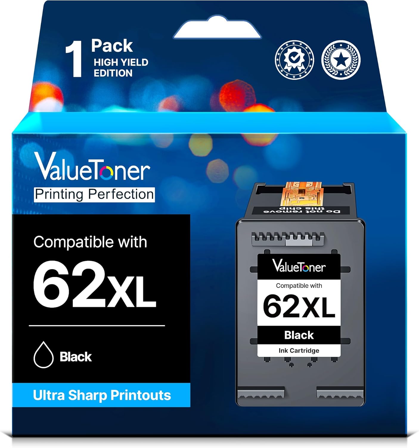 Detalle de ValueToner 62XL Schwarz kompatibel für HP 62XL (1 Pack) – schwarze Tintenpatrone