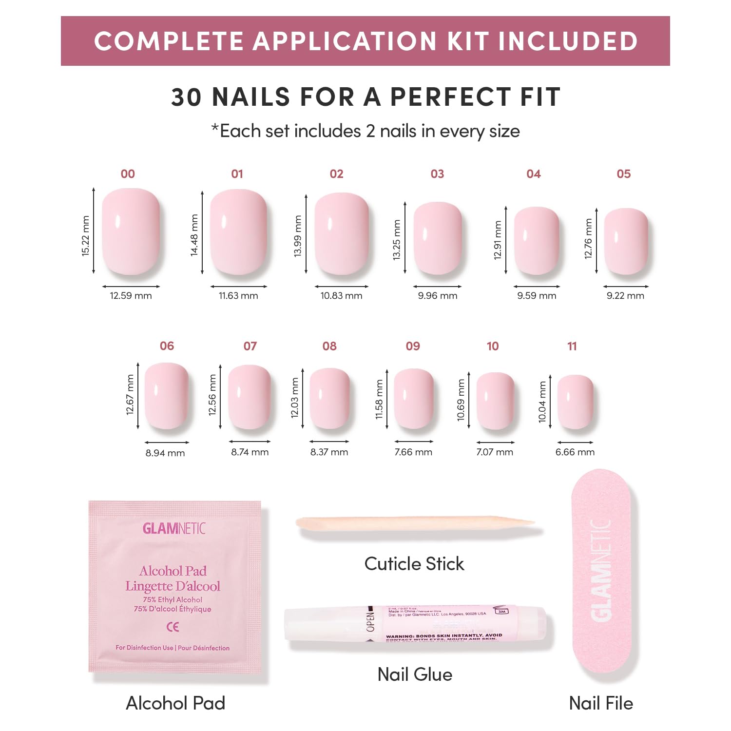 Thumbnail 3 de Glamnetic Press On Nails – Sugar BB Spring Nails (Super Short Baby Pink, Glossy Finish) 30-Nail Kit