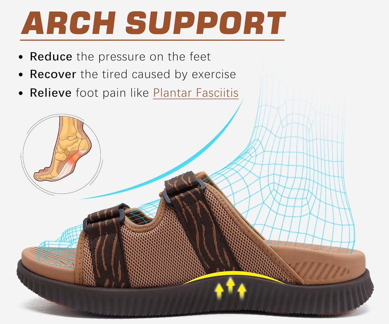 Thumbnail 3 de KuaiLu Men’s Orthotic Sandals Thick Cushion Recovery Slides with Adjustable Strap