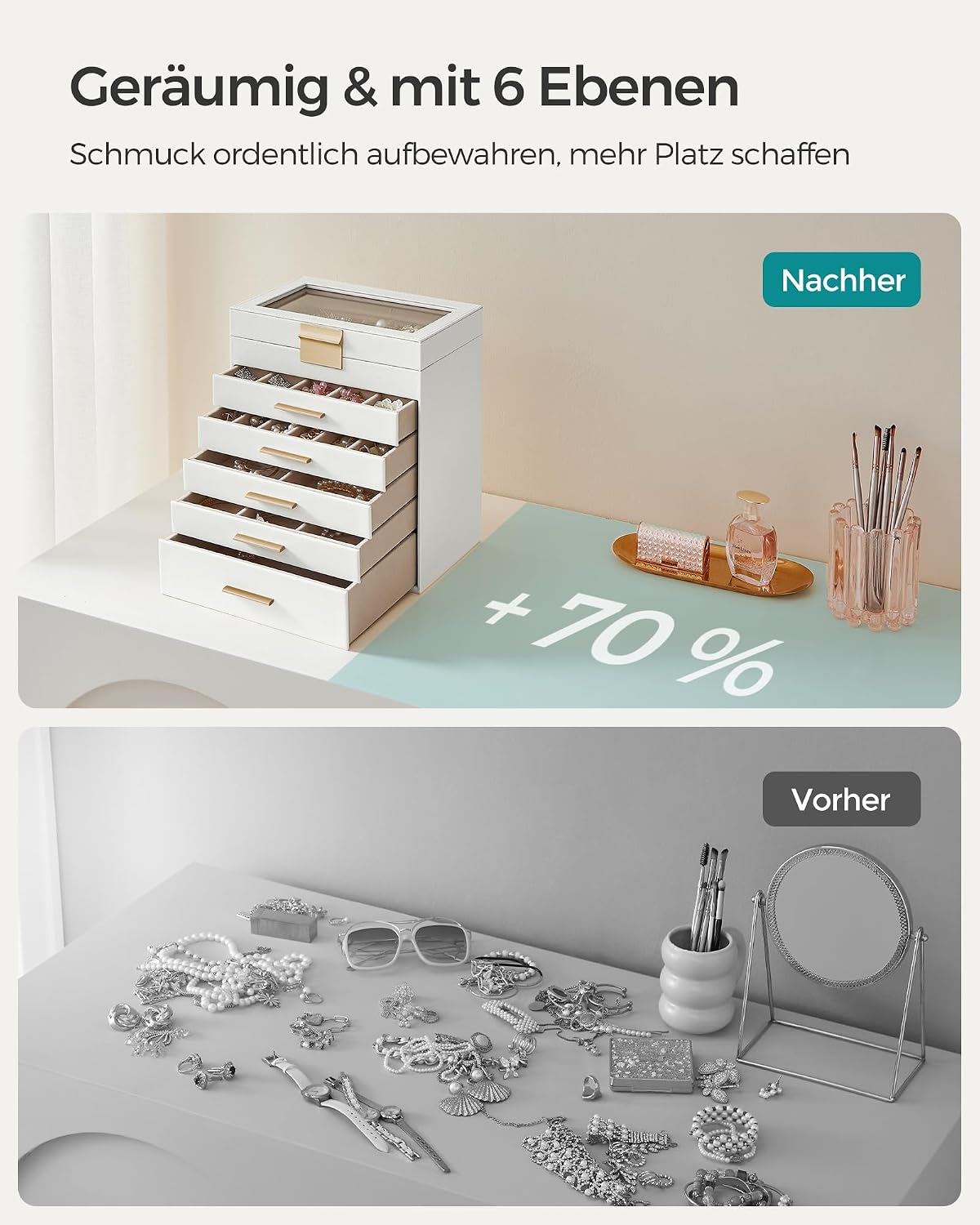 Thumbnail 5 de SONGMICS GISELLA Schmuckbox Glasdeckel 6 Ebenen
