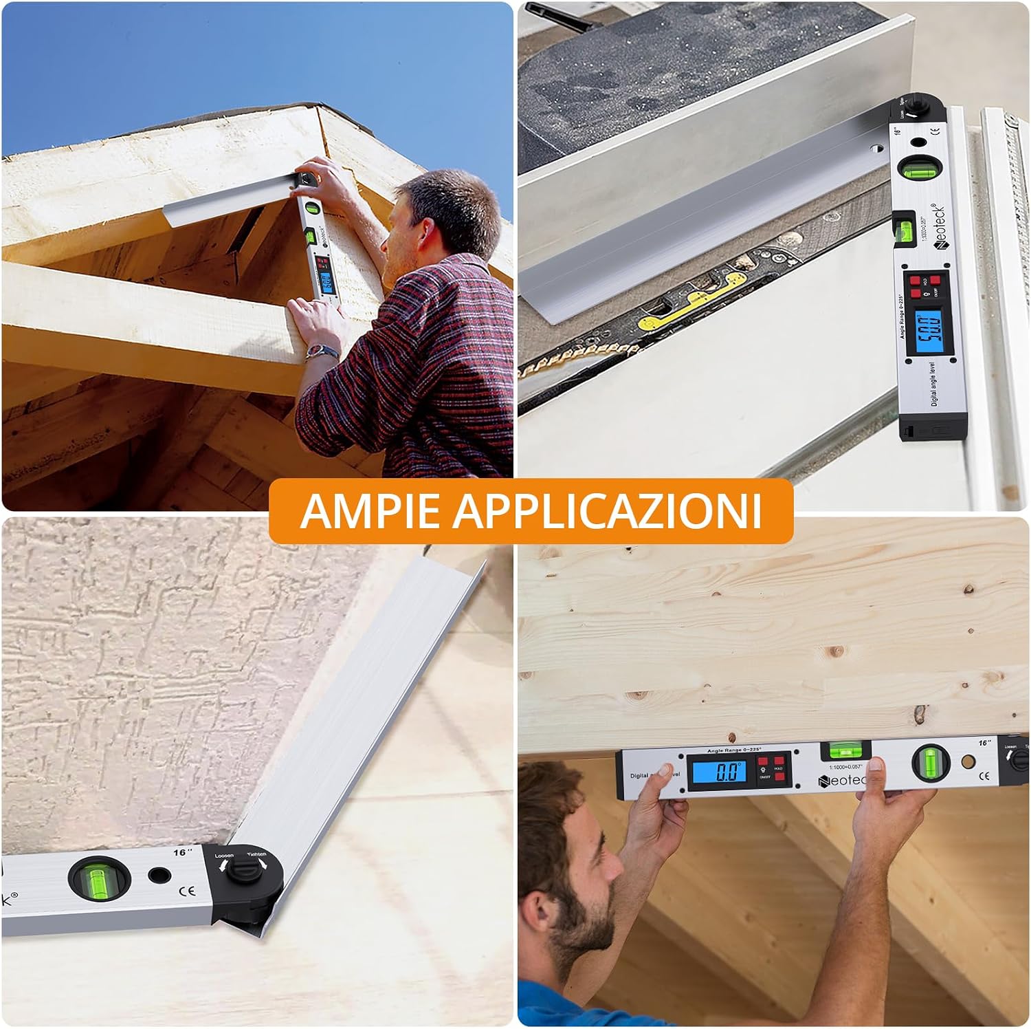 Detalle de Neoteck Angle Finder Digitale 0–225°: righello angolare con LCD retroilluminato