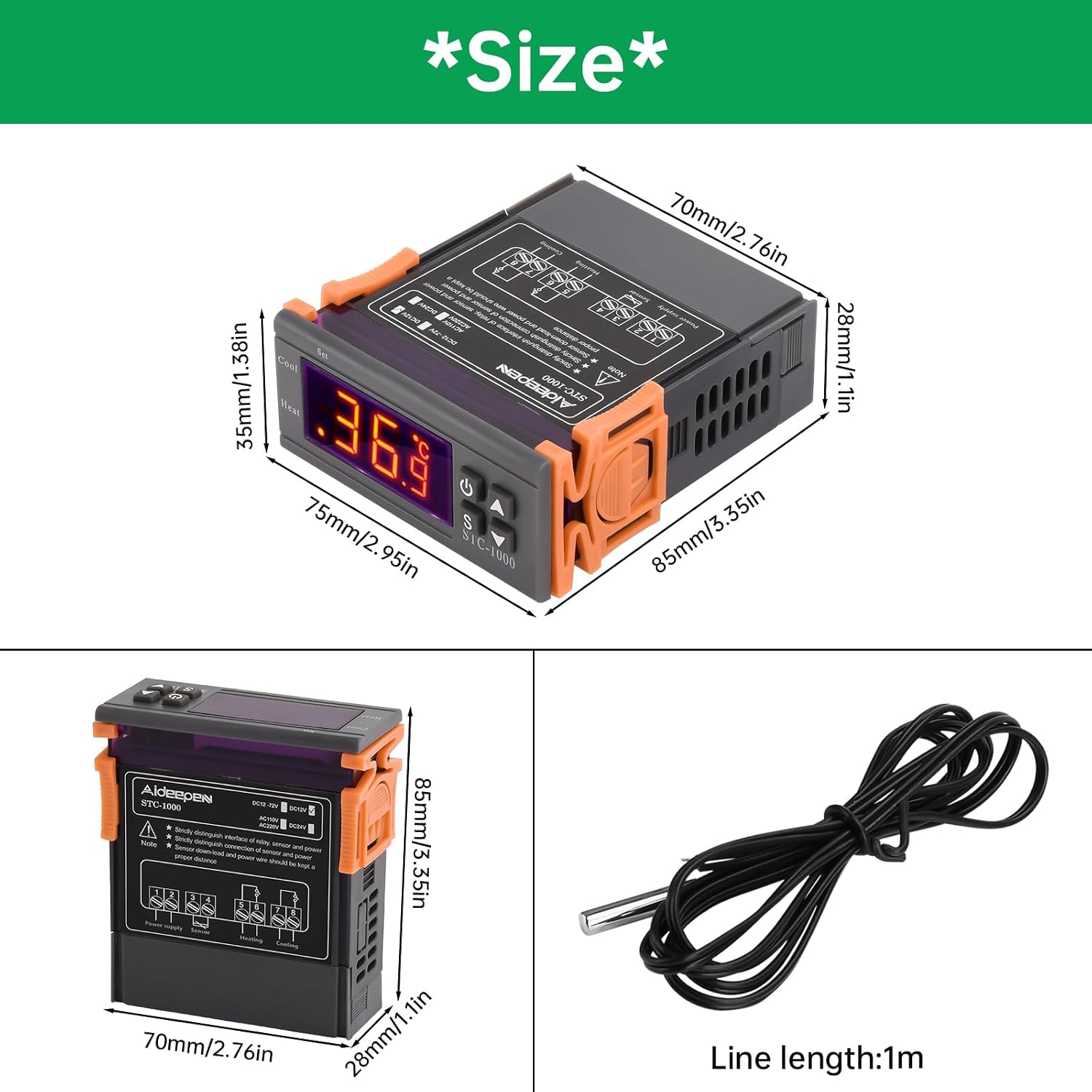Detalle 2 de Aideepen STC-1000 temperatuurregelaar, DC 12 V, 10 A, met NTC-sensor