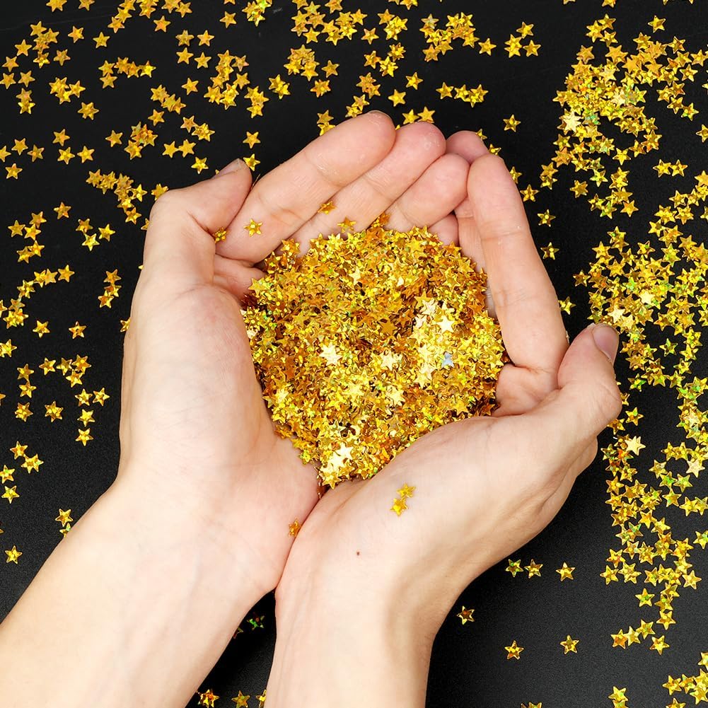 Detalle 2 de Hotut Confettis dorés étoiles 6 mm – lot 45 g pour décorations festives