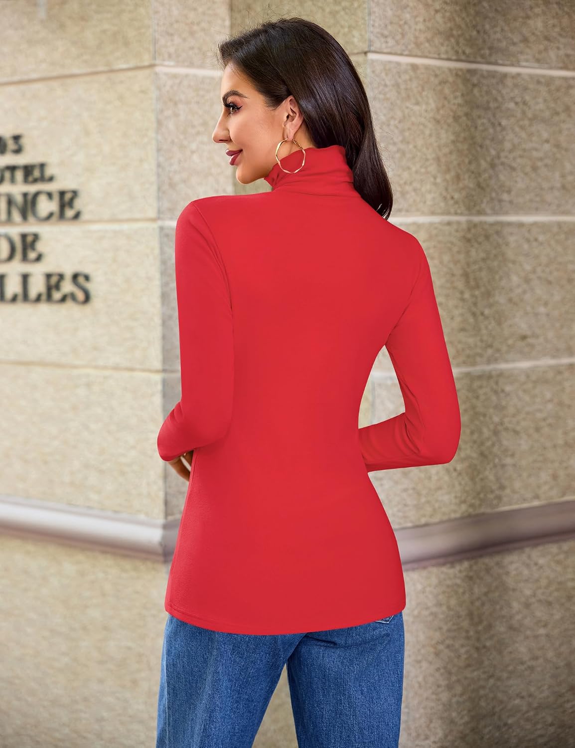 Detalle de Aottori Haut Thermique Femme col roulé – T-shirt manches longues Thermoflux pour Automne/Hiver