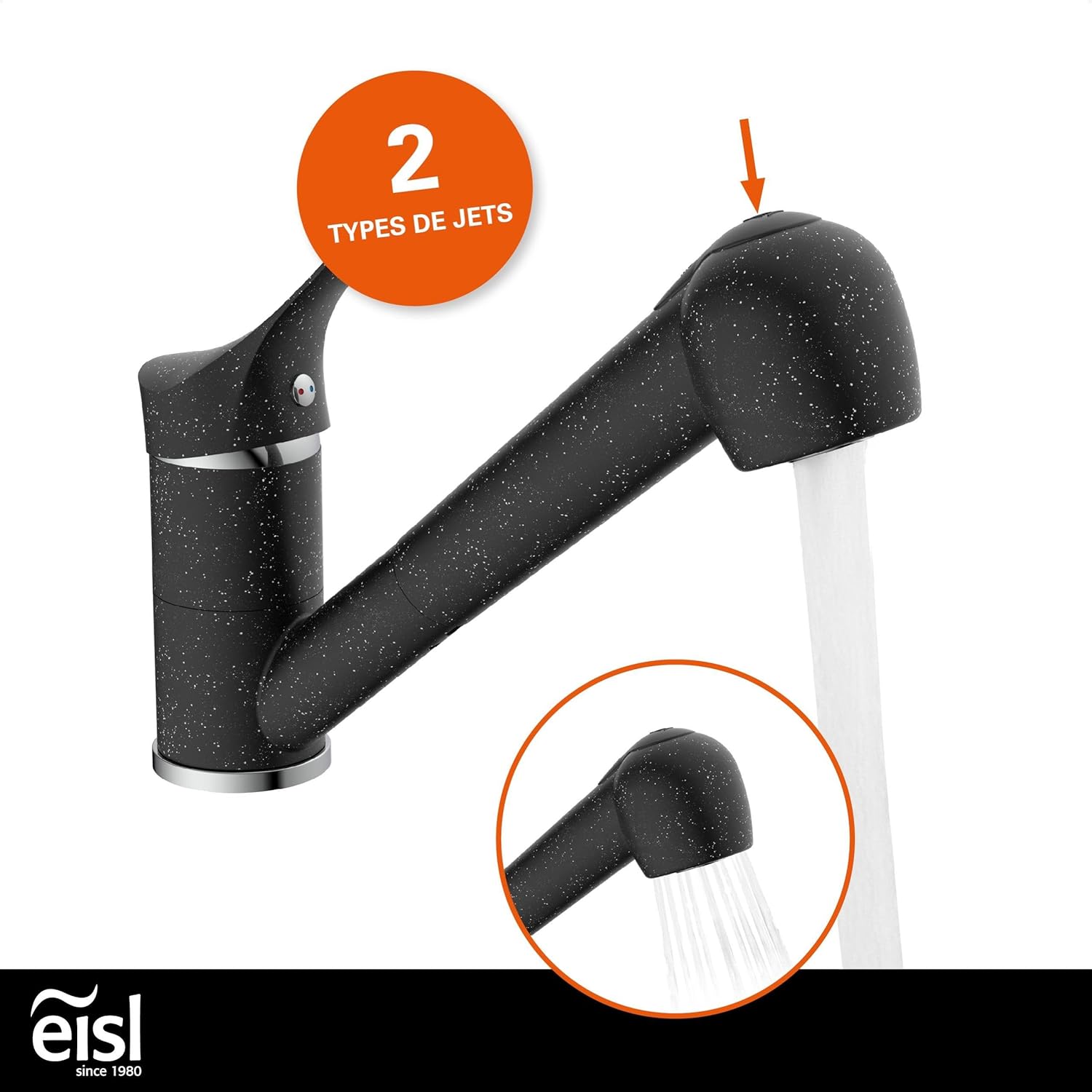 Thumbnail 3 de EISL GRANIT NI183SMCR: Mitigeur d’évier cuisine avec douchette extractible et pivot à 90° – noir
