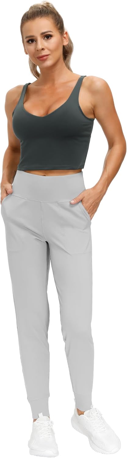 Detalle de THE GYM PEOPLE Damen Jogginghose – Lang, High Waist, Leichte Sportleggings