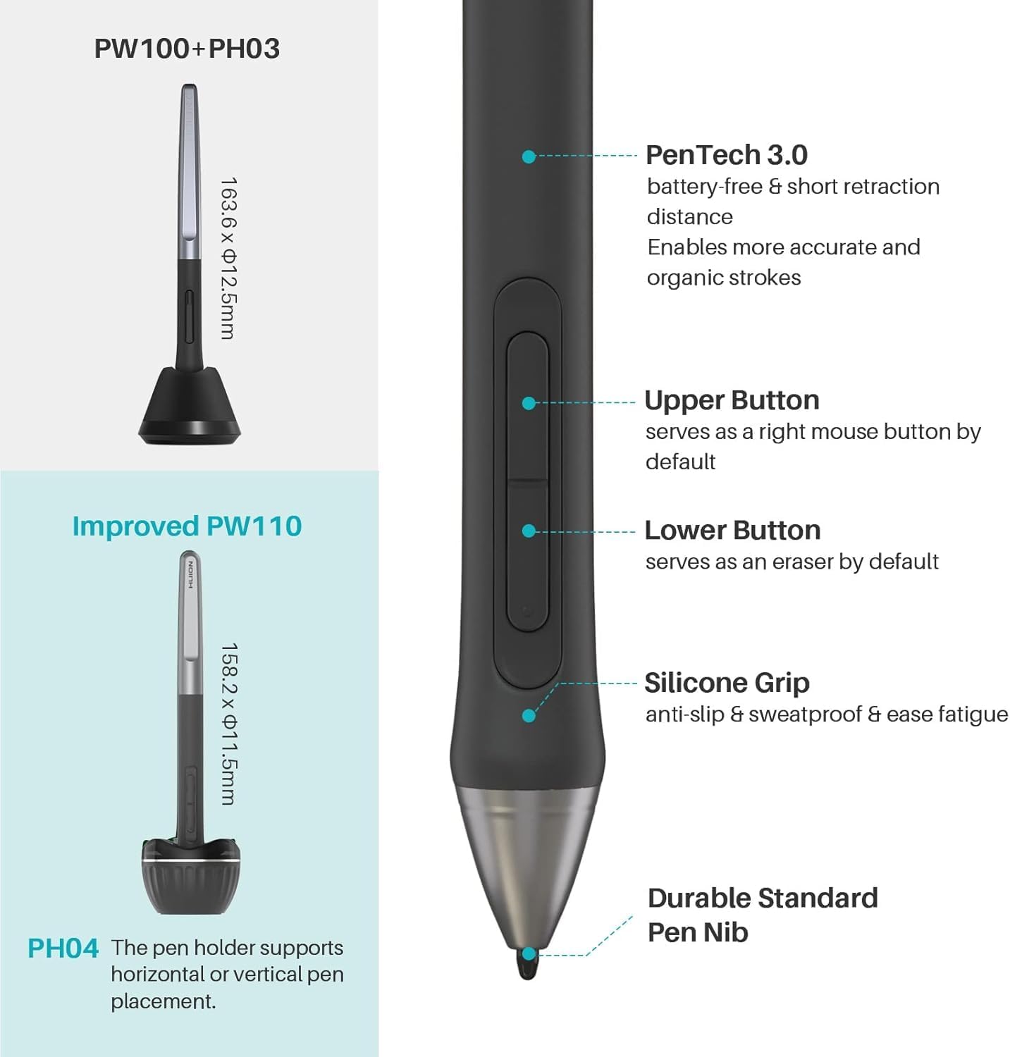 Thumbnail 3 de HUION Inspiroy 2 M graphics tablet with PW110 pen, 8 shortcut keys and custom scroll (Black)