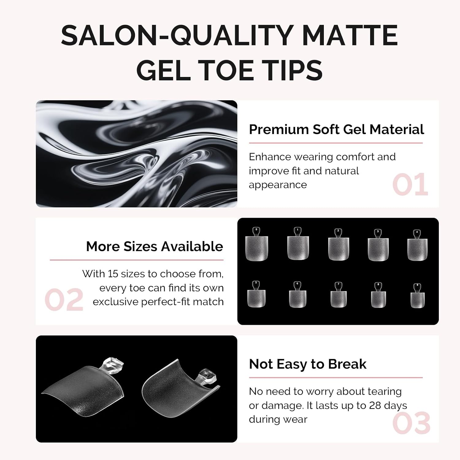 Thumbnail 5 de MelodySusie Square Toe X Nail Tips: 300-Piece Clear Full-Matte Press-On Set for DIY Nail Extensions