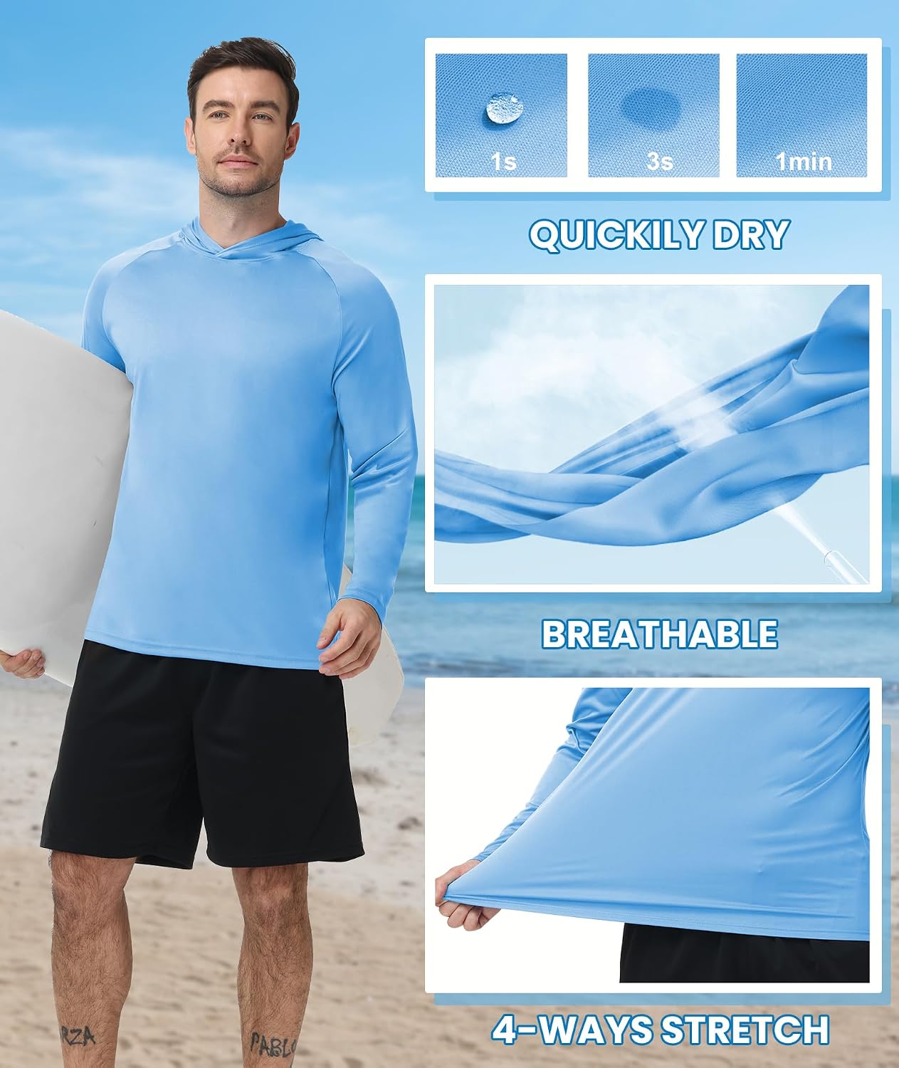 Detalle de ZITY 5 Pack Men's Sun Protection Long Sleeve Hooded Shirts UPF 50+ for Outdoor Activity