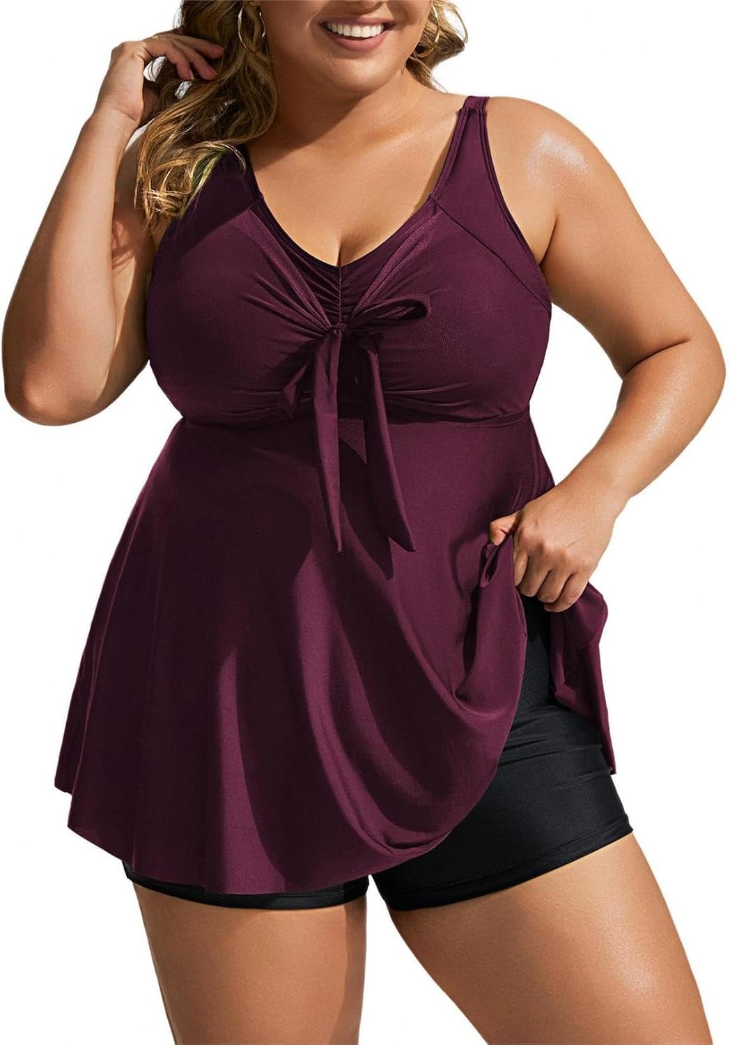 Thumbnail 5 de Hanna Nikole Plus Size Tankini Set with Tummy Control and High-Waisted Shorts