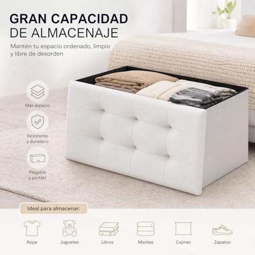 Detalle de Puff de almacenamiento plegable T-LOVENDO.ES 38x76x38 cm – Bancada tapizada con capacidad de 300 kg
