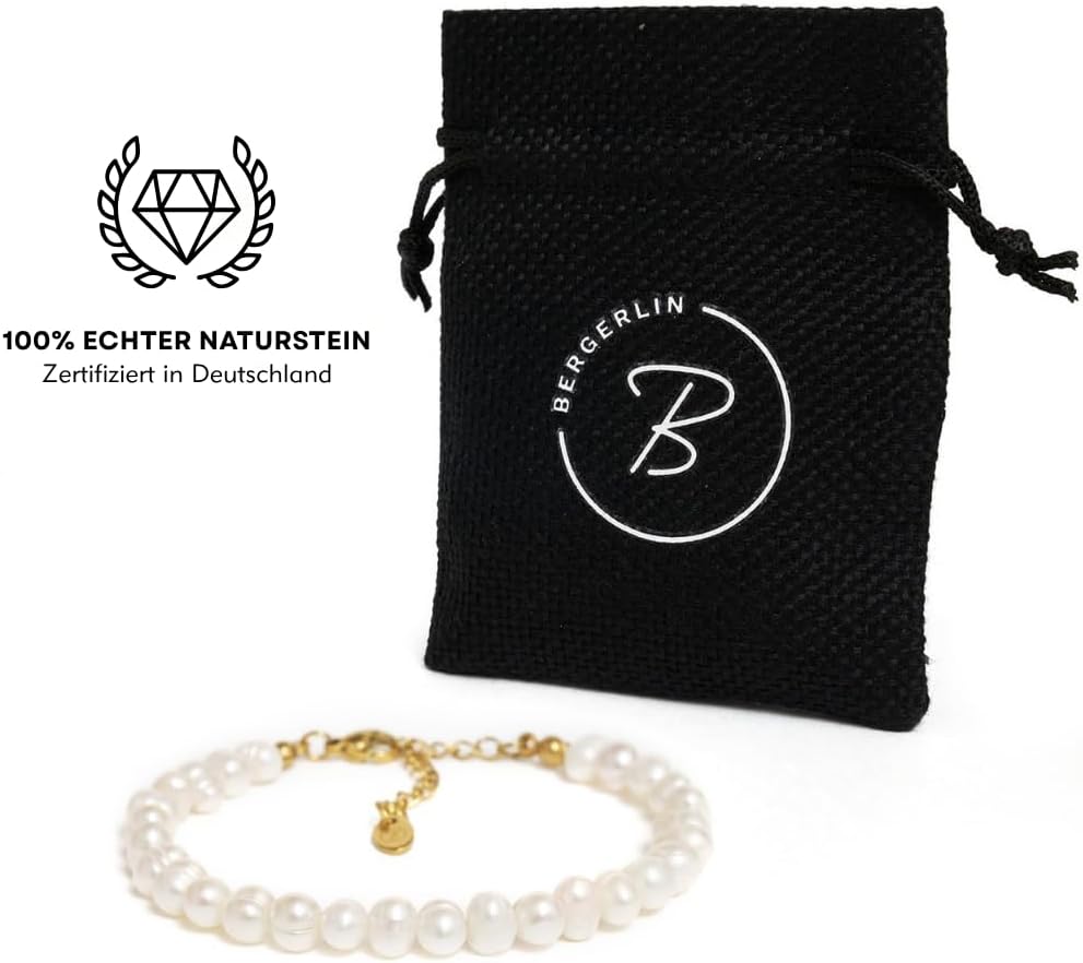 Detalle 2 de BERGERLIN Perlenarmband mit vergoldetem Verschluss & Echtheitszertifizierung für Damen und Herren
