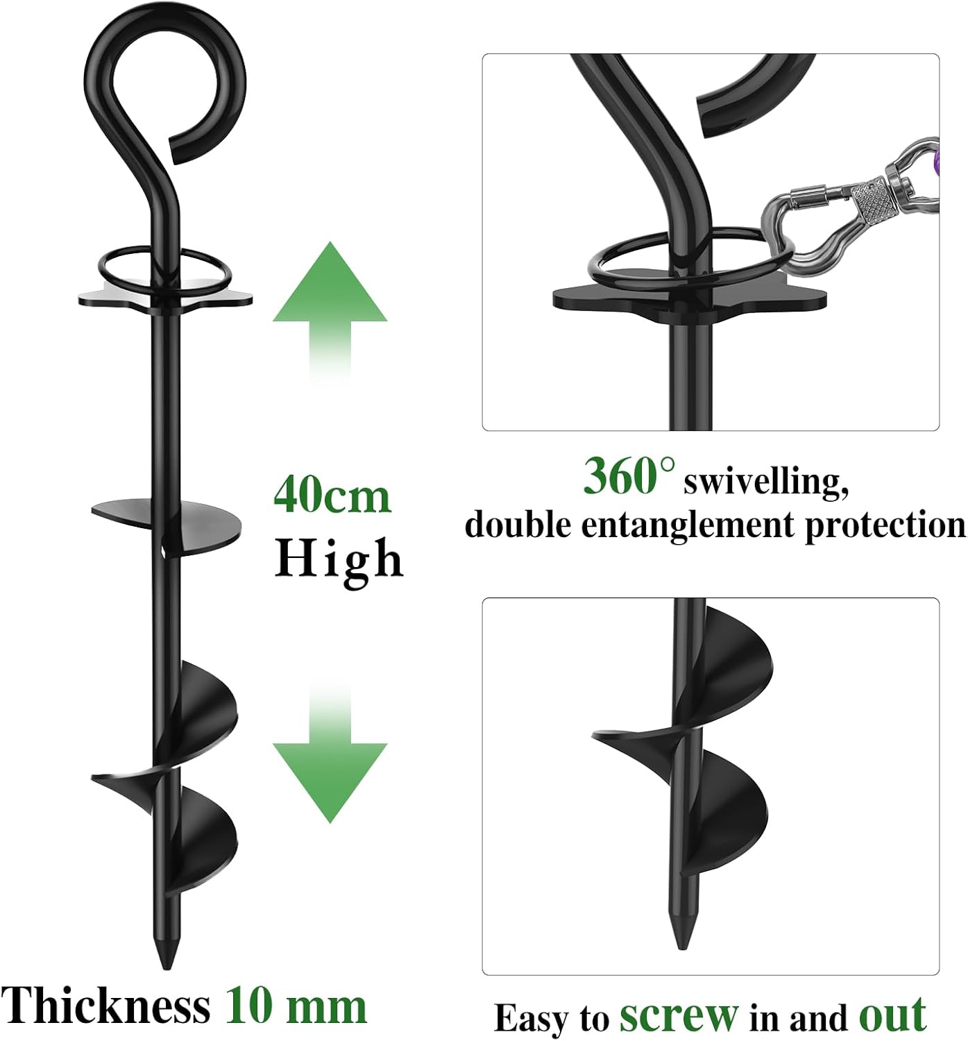 Detalle de Chuiendi Dog Tie Out Stake (40cm) with 360° Swivel for up to 50kg dogs