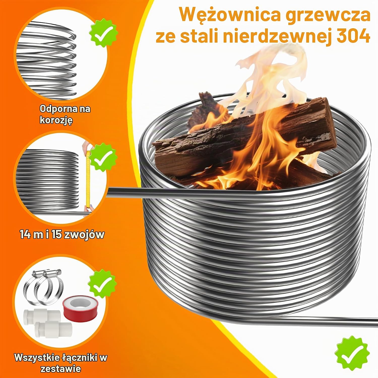 Detalle de UISEBRT RHX-(QN10438) spirala grzewcza do basenu, stal nierdzewna 304