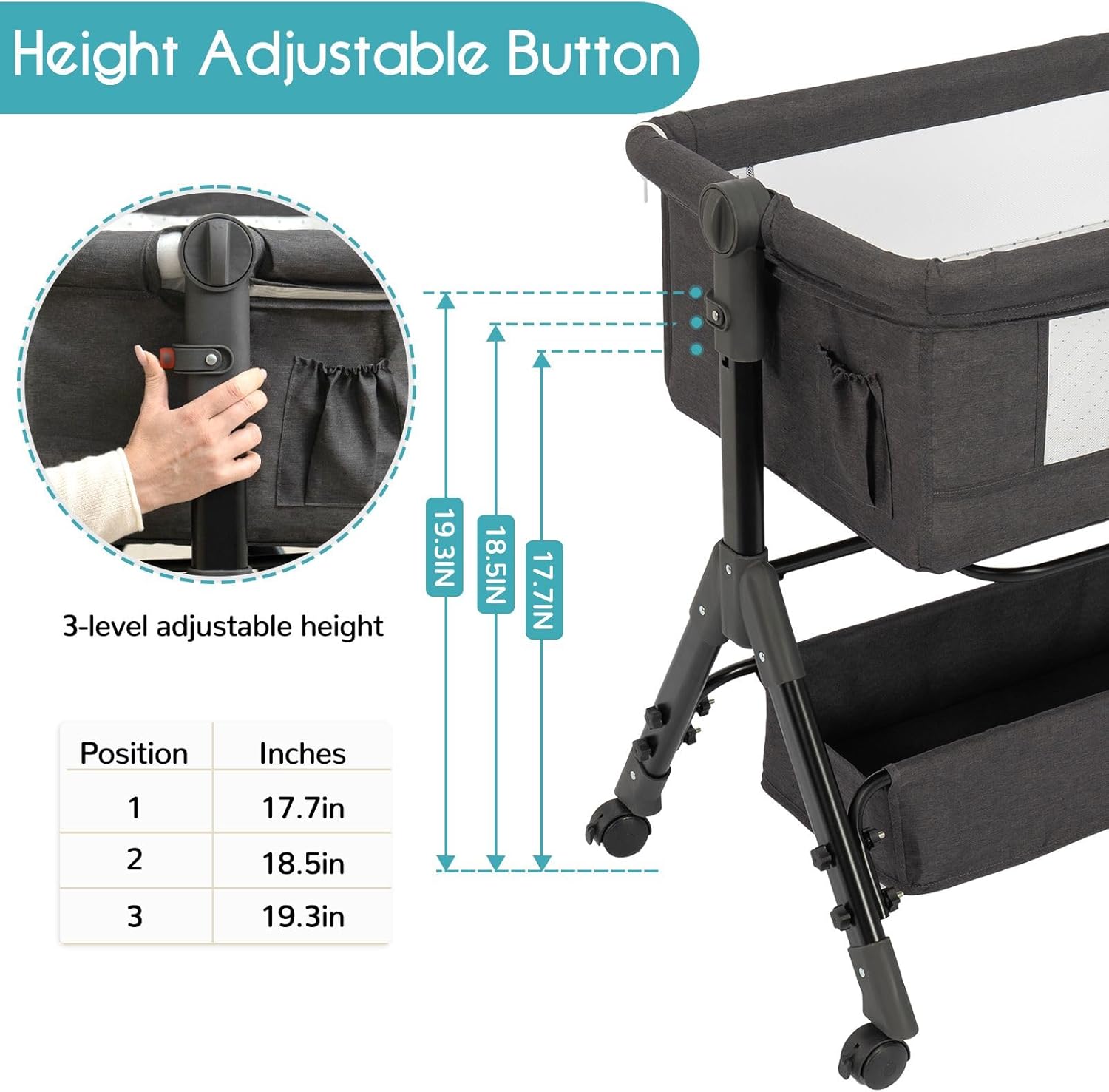 Thumbnail 2 de Baby Bassinet 3-in-1 Bedside Sleeper with Wheels 👶