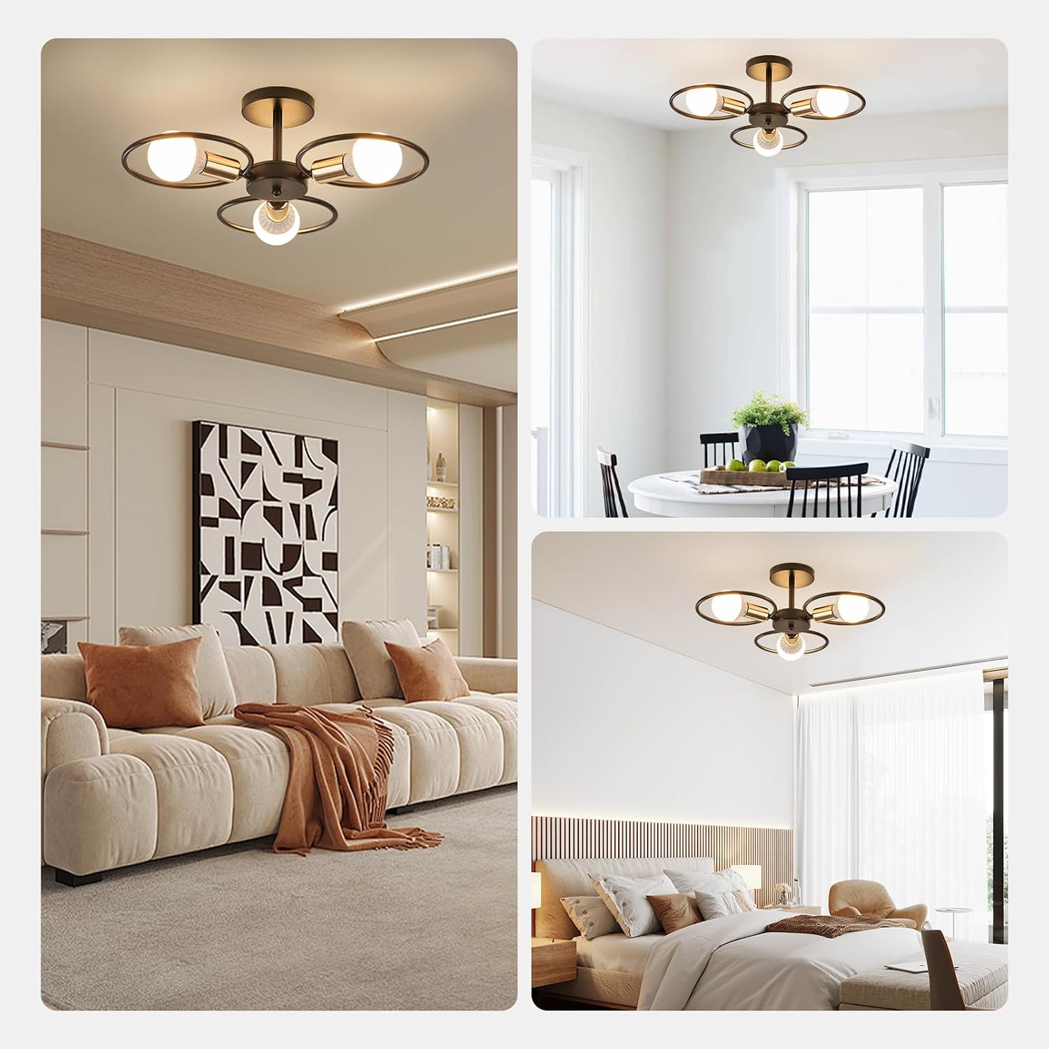 Thumbnail 5 de YOODI Vintage 3-Light Metal Ceiling Lamp with E27 Sockets