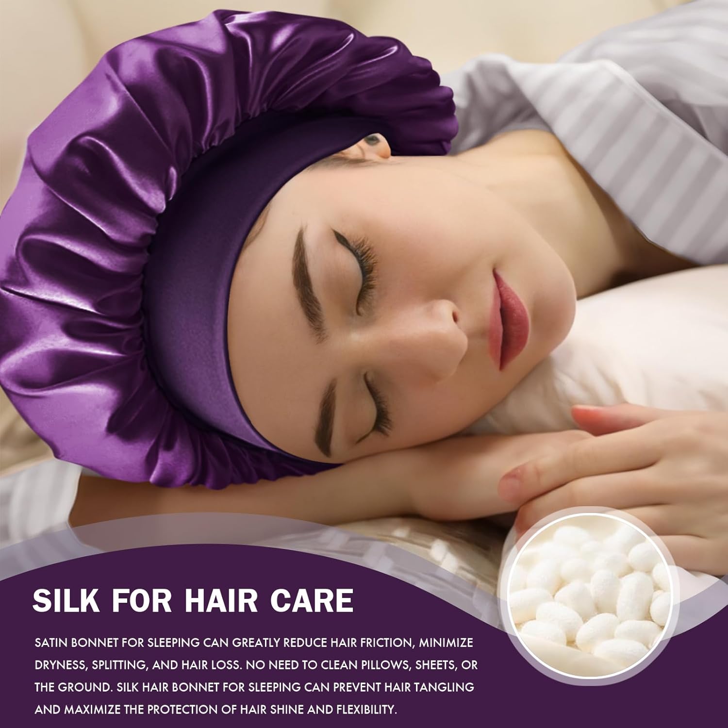 Detalle 2 de Doitory Satin Silk Bonnet 14 inch for Sleeping