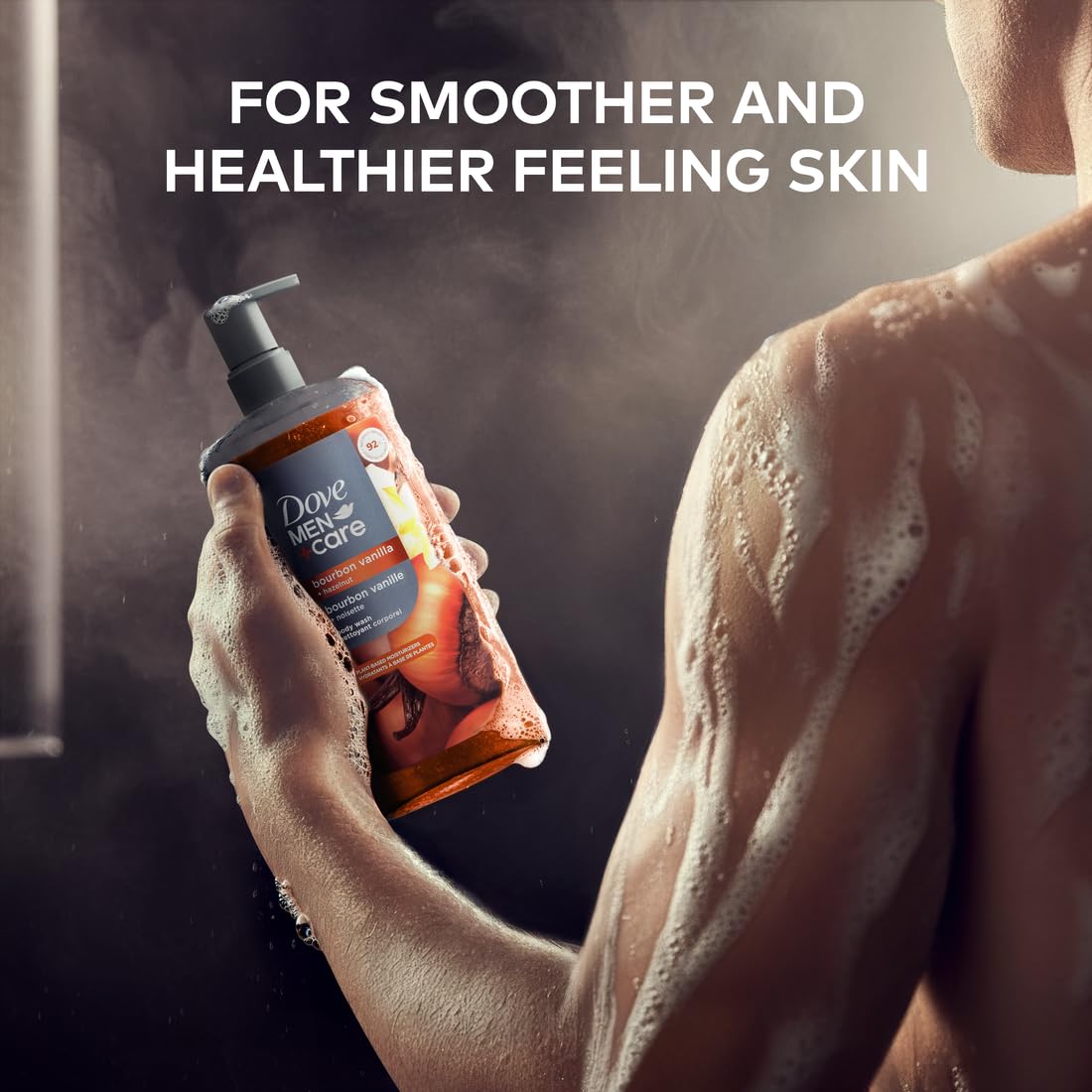 Detalle de DOVE MEN Moisturizing Body Wash, Bourbon Vanilla + Hazelnut, 26 oz