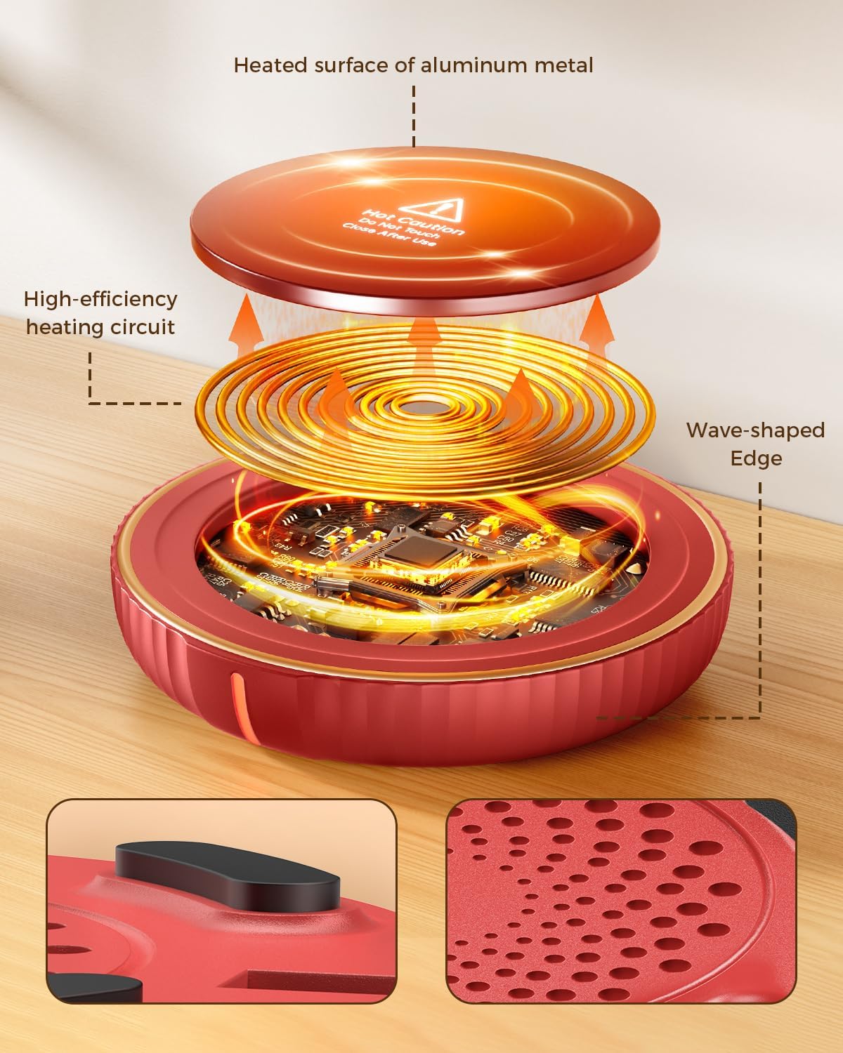 Detalle de House Gem Large Candle Warmer Plate for Mugs and Jar Candles, Red ABS
