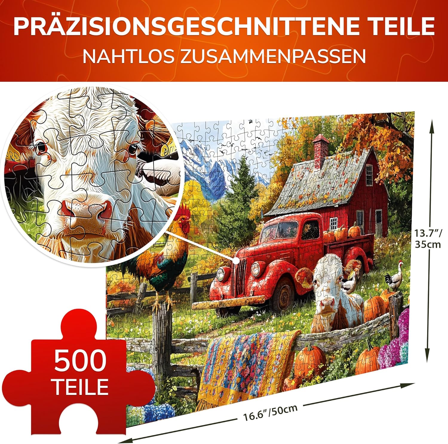 Thumbnail 2 de QUOKKA Puzzle Für Erwachsene – 500 Teile: Bauernhof-Collage, handgefertigt, FSC-zertifiziert