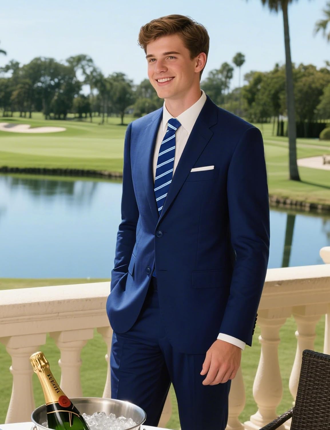 Thumbnail 1 de Pacific Perfect Men's Slim-Fit Suit Set with Two-Button Blazer and Adjustable-Waist Pants