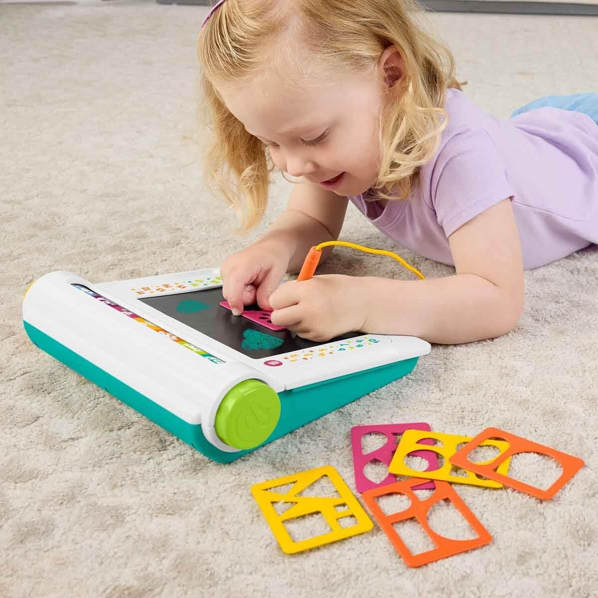 Detalle 2 de Fisher-Price Postazione Impara e Scarabocchia – Postazione per Scrittura e Disegno con LCD e Stencil, 3+ Anni (JDL70)