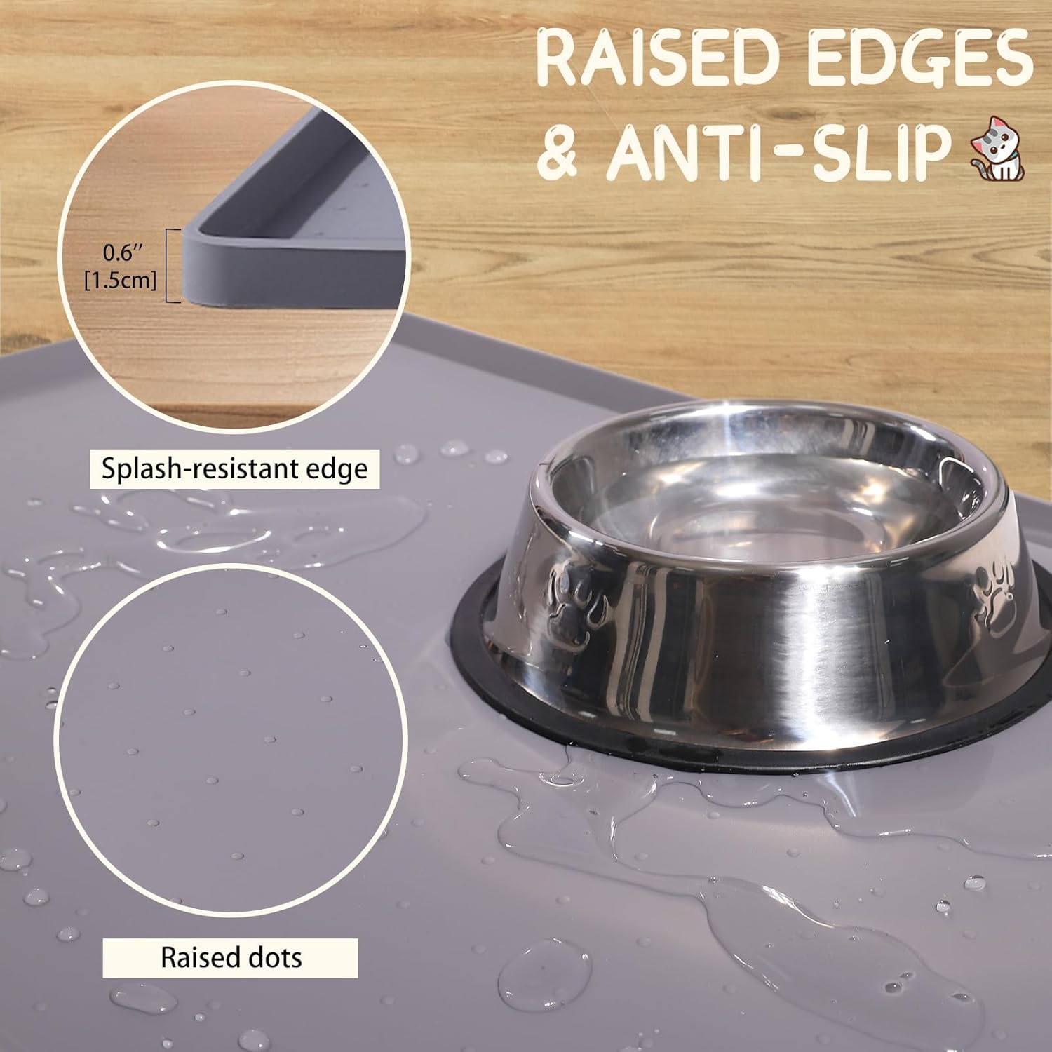 Detalle de MateeyLife Silicone Cat & Dog Food Mat 24 x 16in