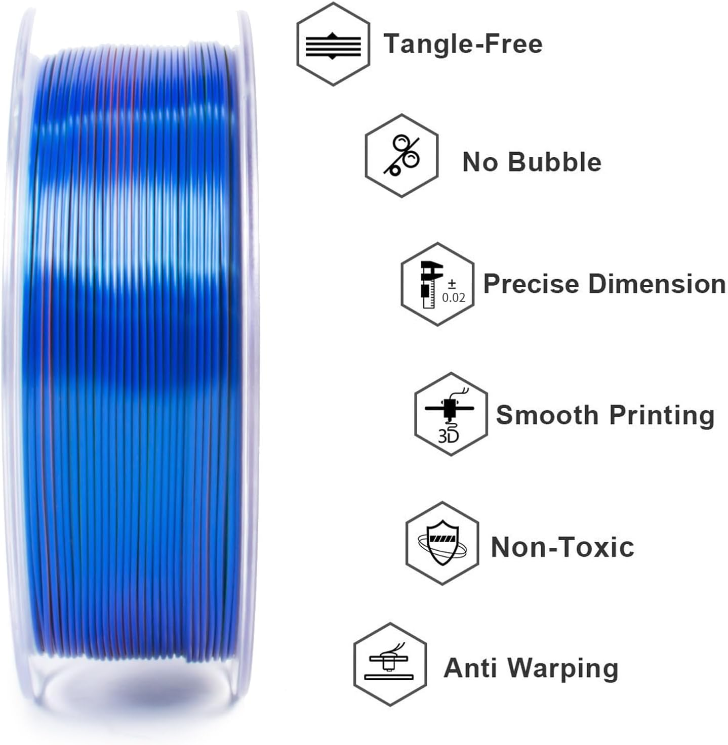 Detalle de GEEETECH Tricolor Silk PLA Filament 1.75 mm – 1 kg Spool (Silk Orange Blue Green)