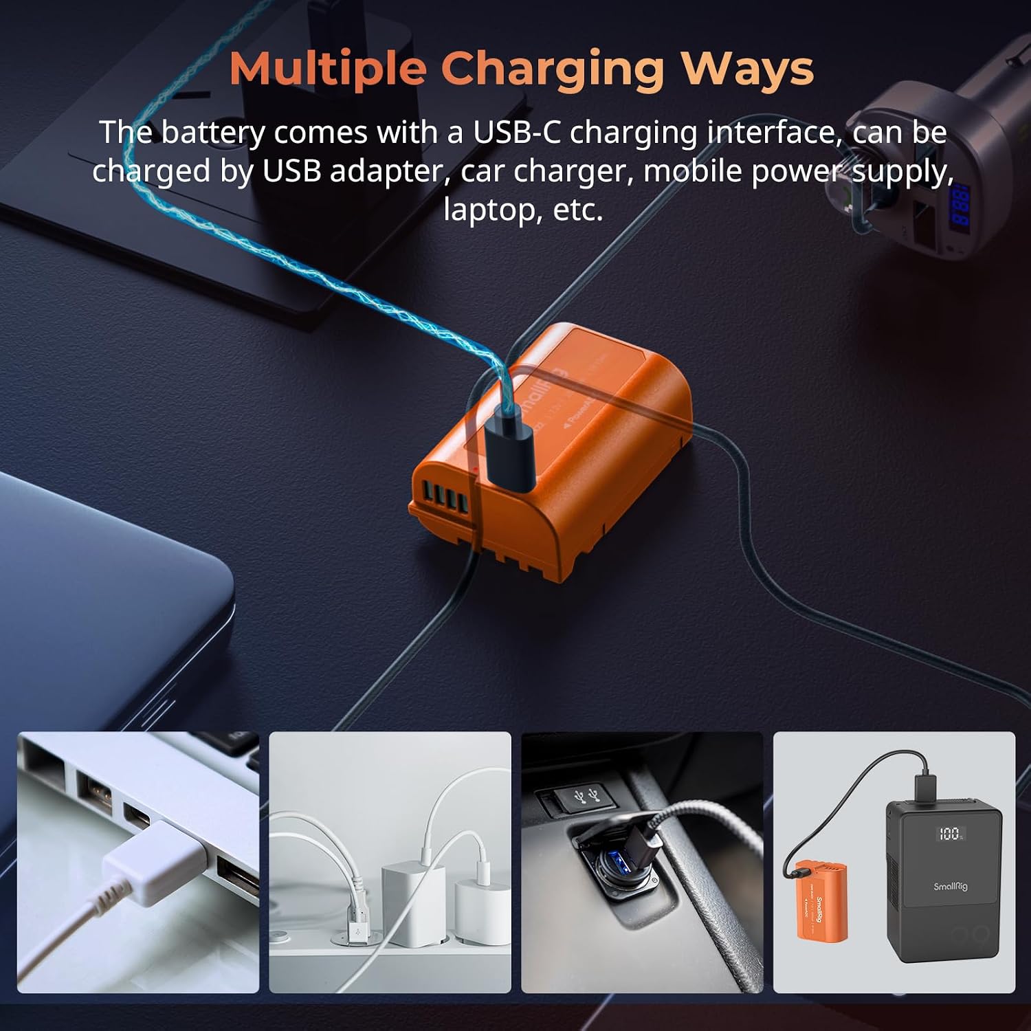 Detalle 2 de SmallRig DMW-BLK22 batteria sostitutiva USB-C da 2520 mAh per Panasonic Lumix (4979) – arancione