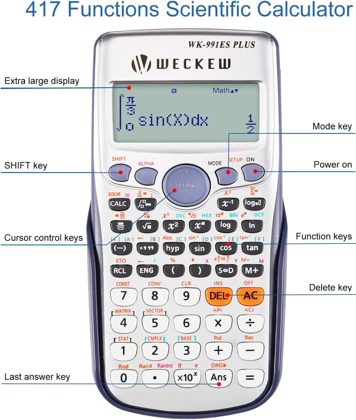 Thumbnail 4 de WECKEW 991ES PLUS scientific calculator with 417 functions (dual-line 12-digit display)