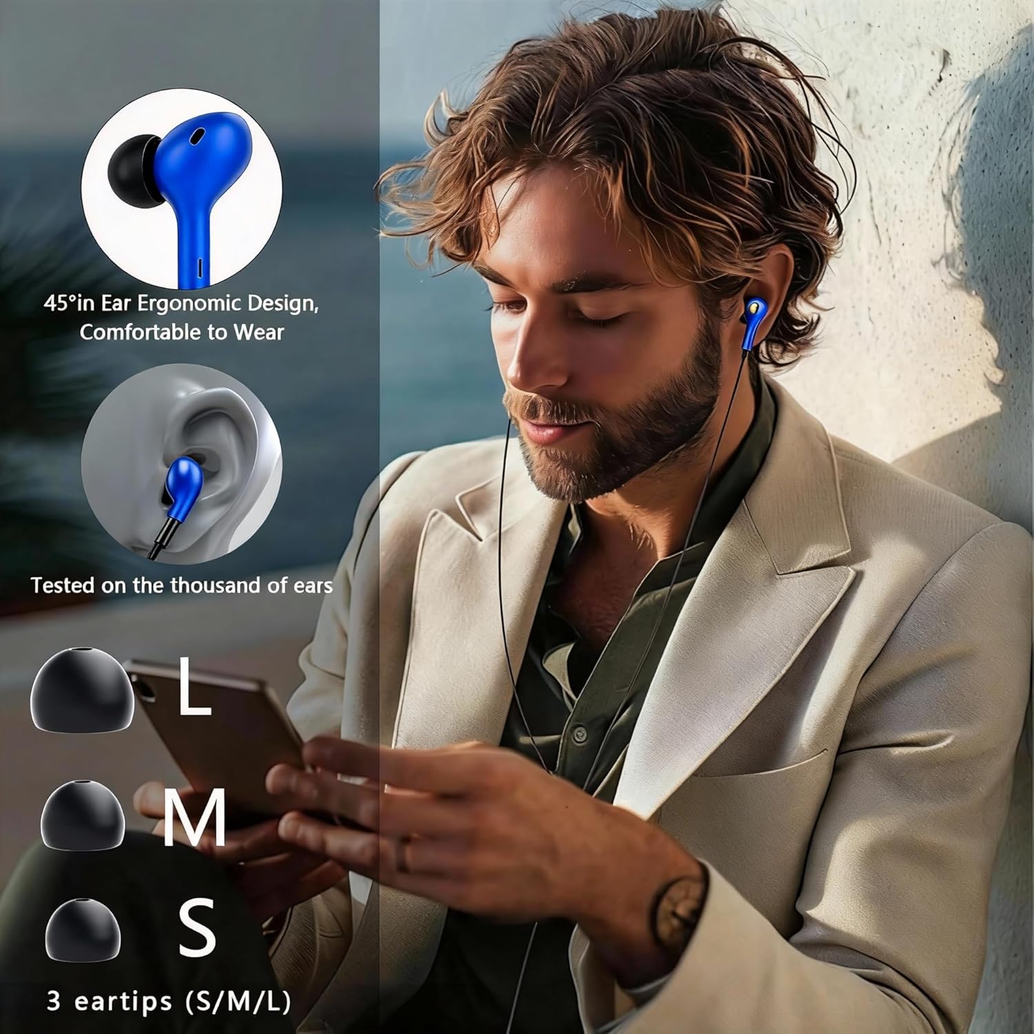 Thumbnail 4 de USB-C In-Ear-Kopfhörer mit Mikrofon für Samsung Galaxy & iPhone/iPad – Kabel-Kopfhörer im Set mit Ohrstöpseln