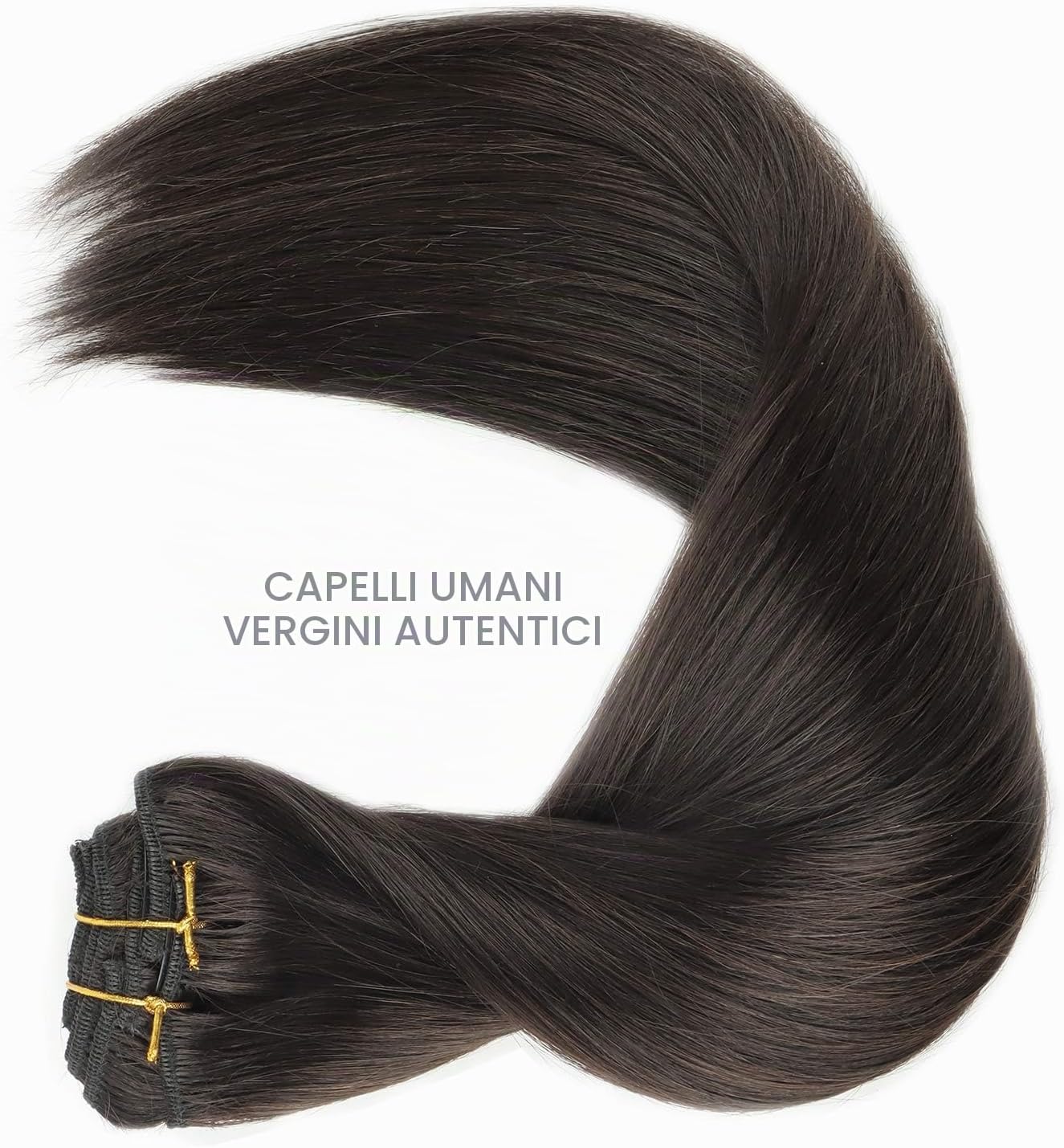 Thumbnail 5 de WENNALIFE Extension Capelli Veri Clip 45 cm – Remy Umani Marrone Scuro, 7 pezzi con clip