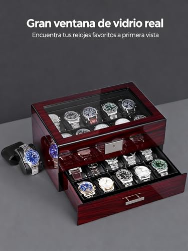 Thumbnail 5 de ANWBROAD 20 Compartimentos: Caja para Relojes con Cerradura, Tapa de Cristal y Dos Niveles (JWB002Y)